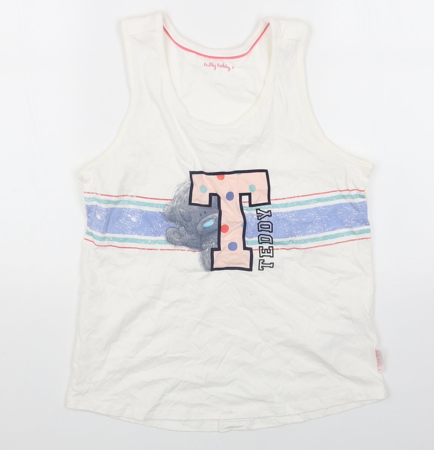 Marks and Spencer Girls White Cotton Basic Tank Size 14-15 Years Round Neck Pullover - Tatty Teddy