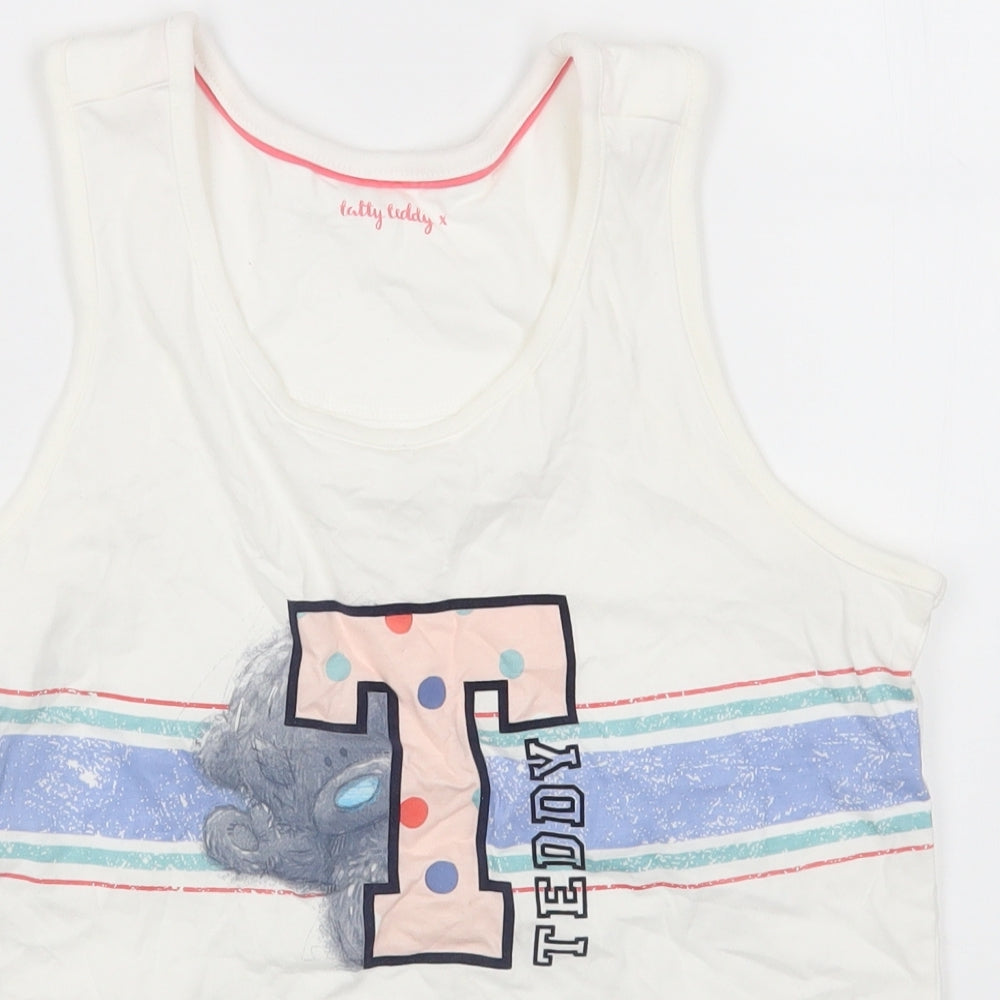 Marks and Spencer Girls White Cotton Basic Tank Size 14-15 Years Round Neck Pullover - Tatty Teddy
