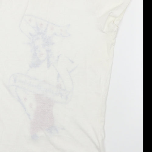 Playboy Womens White Cotton Basic T-Shirt Size 12 Round Neck