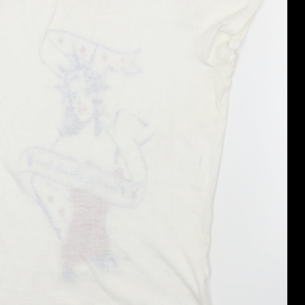 Playboy Womens White Cotton Basic T-Shirt Size 12 Round Neck