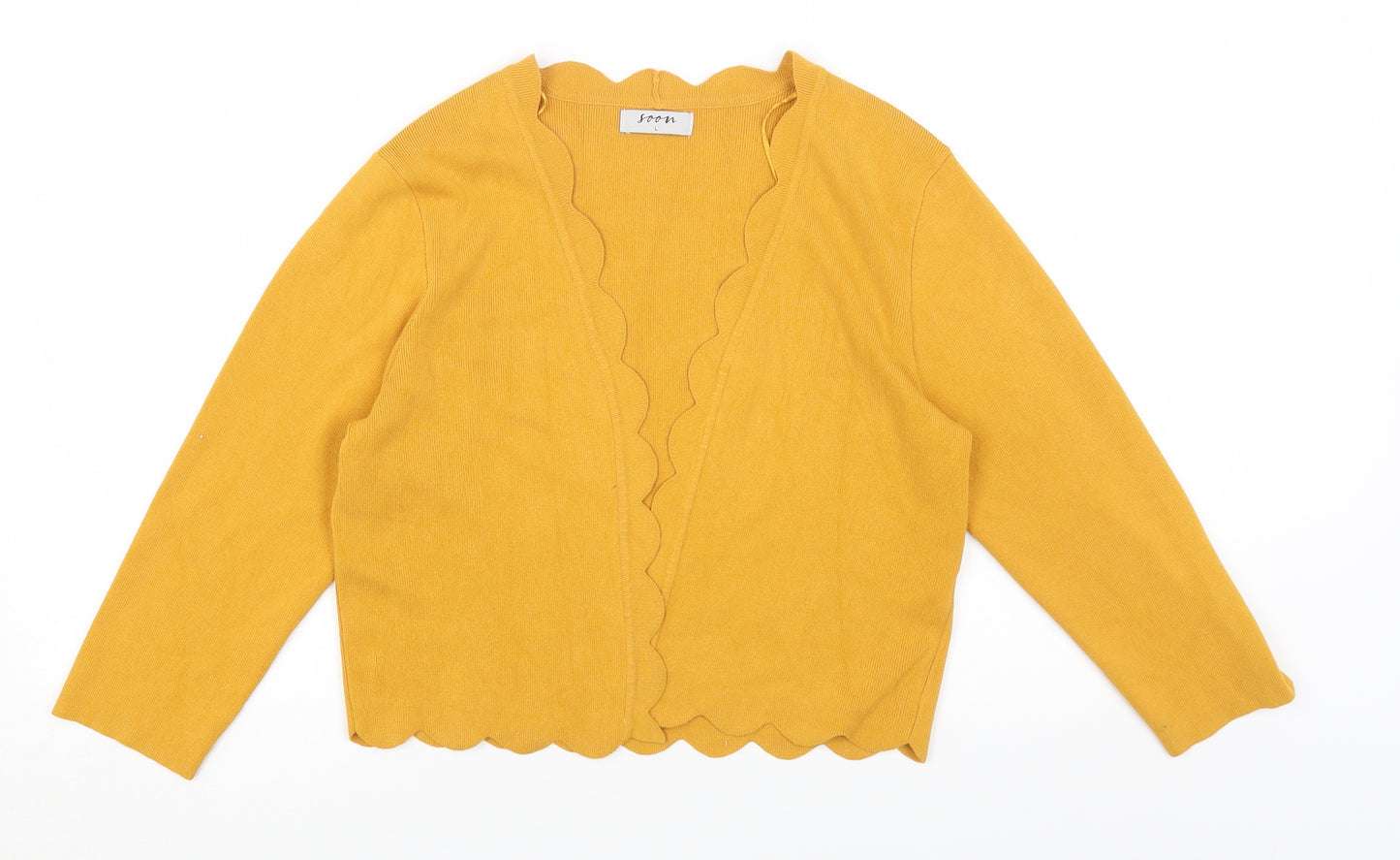 Soon Womens Yellow Round Neck Viscose Cardigan Jumper Size L