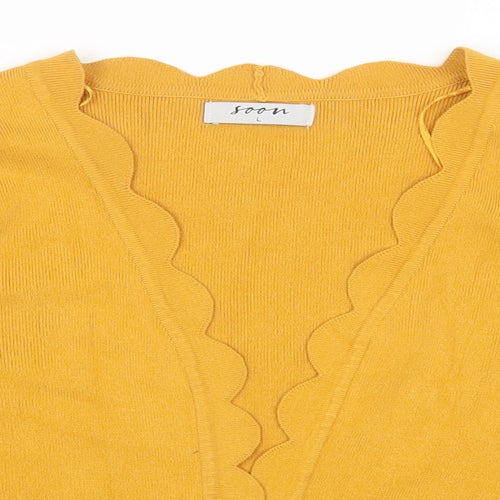 Soon Womens Yellow Round Neck Viscose Cardigan Jumper Size L
