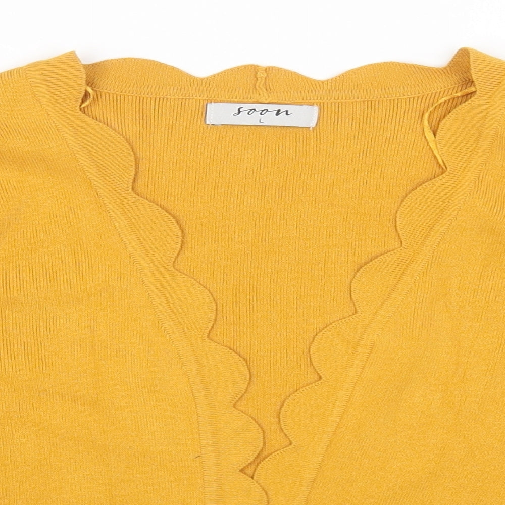 Soon Womens Yellow Round Neck Viscose Cardigan Jumper Size L