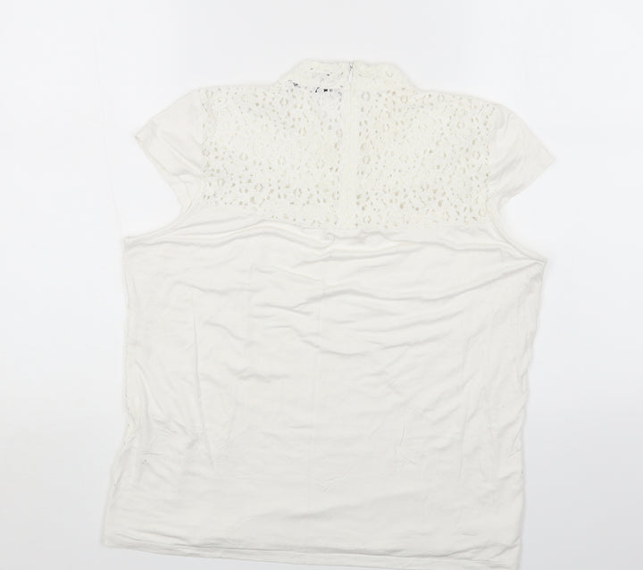 Andrew Marc Womens White Cotton Basic T-Shirt Size L Round Neck