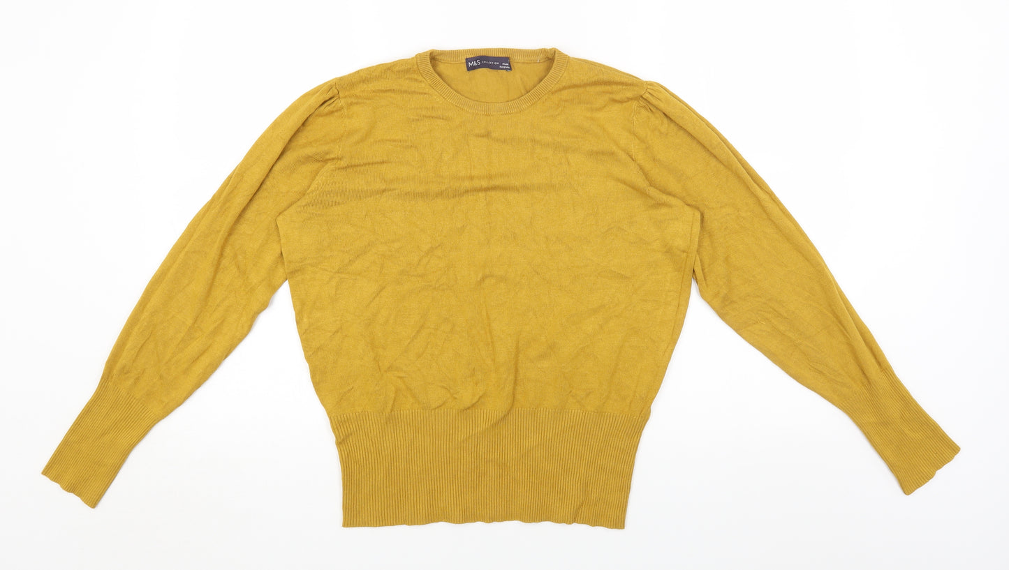 Marks and Spencer Womens Yellow Round Neck Viscose Pullover Jumper Size 12