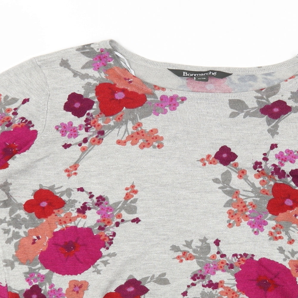 Bonmarché Womens Grey Round Neck Floral Viscose Pullover Jumper Size 8