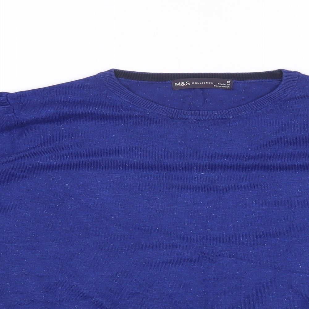 Marks and Spencer Womens Blue Round Neck Viscose Pullover Jumper Size 12