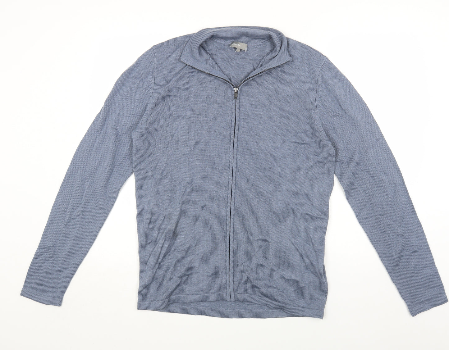 Jaeger Mens Grey High Neck Wool Full Zip Jumper Size M