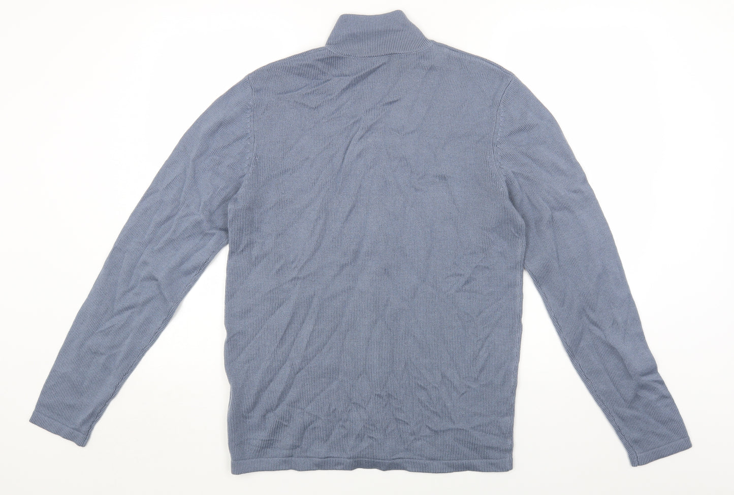 Jaeger Mens Grey High Neck Wool Full Zip Jumper Size M