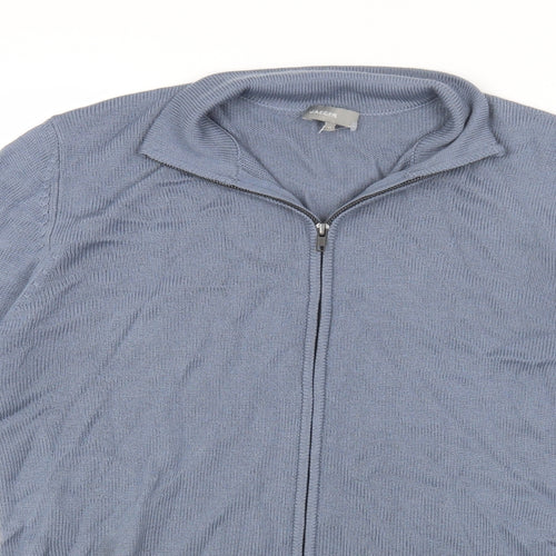 Jaeger Mens Grey High Neck Wool Full Zip Jumper Size M