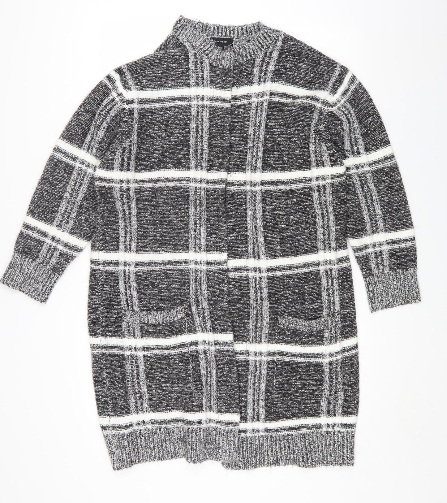 Primark Womens Grey Round Neck Check Polyester Cardigan Jumper Size L
