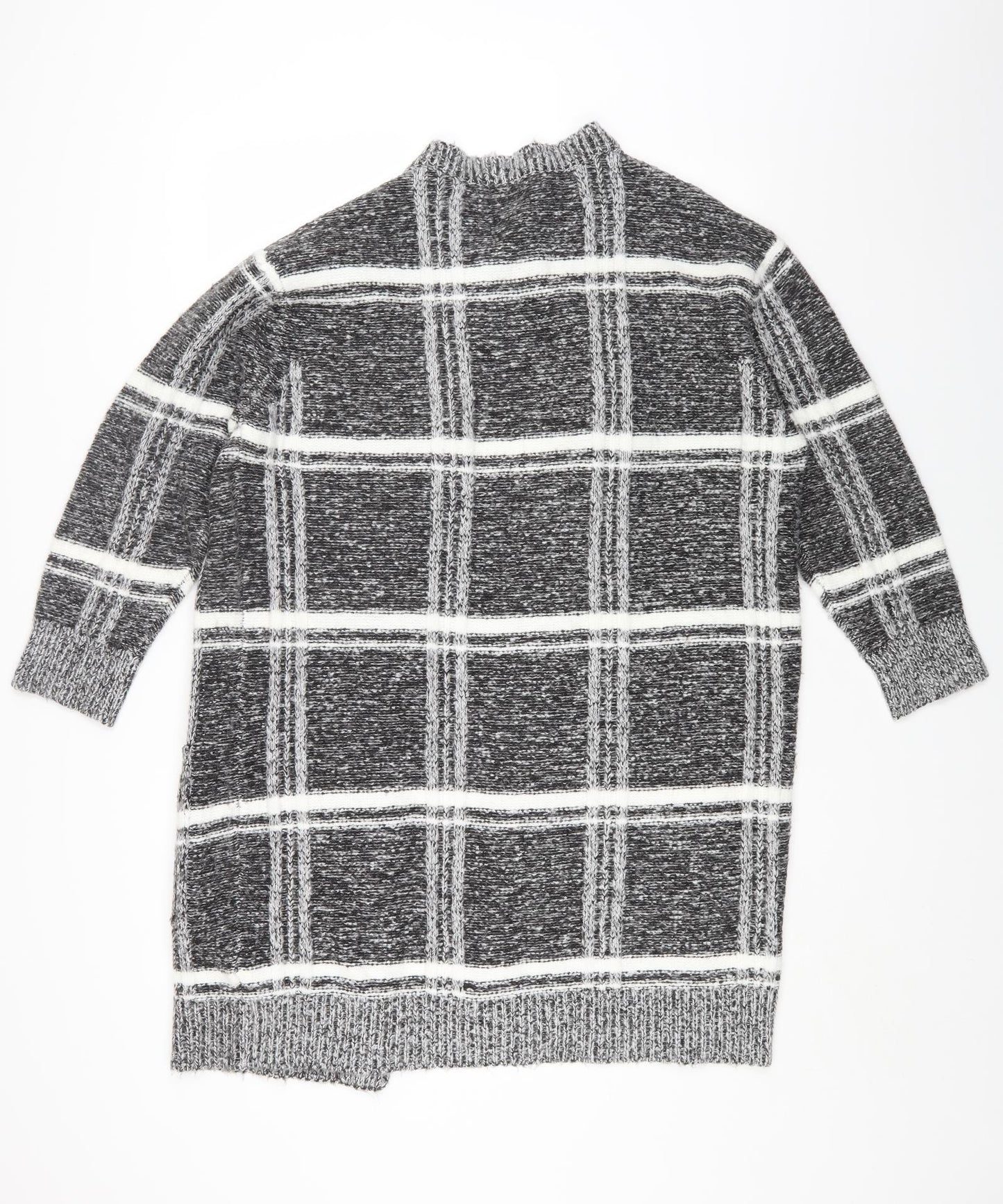 Primark Womens Grey Round Neck Check Polyester Cardigan Jumper Size L
