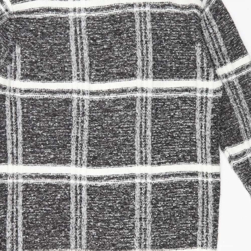 Primark Womens Grey Round Neck Check Polyester Cardigan Jumper Size L