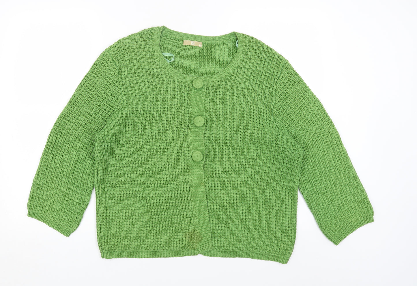 TU Womens Green Round Neck Cotton Cardigan Jumper Size 20