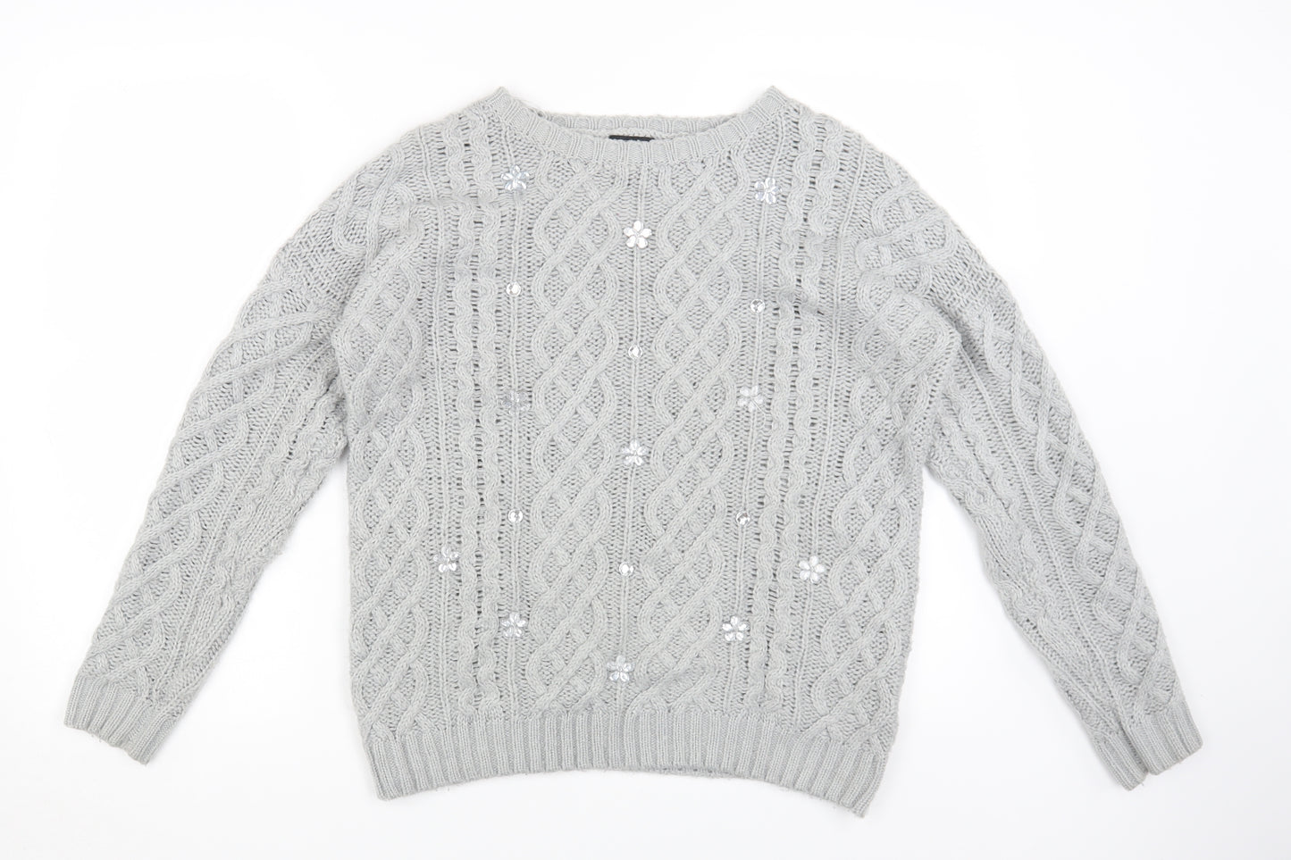 F&F Womens Grey Round Neck Acrylic Pullover Jumper Size 12