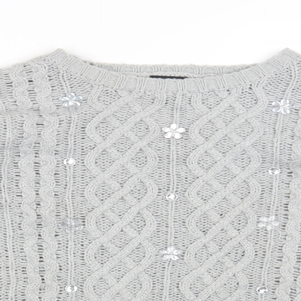 F&F Womens Grey Round Neck Acrylic Pullover Jumper Size 12