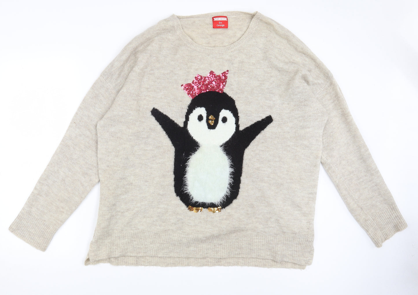George Womens Grey Round Neck Acrylic Pullover Jumper Size 22 - Penguin