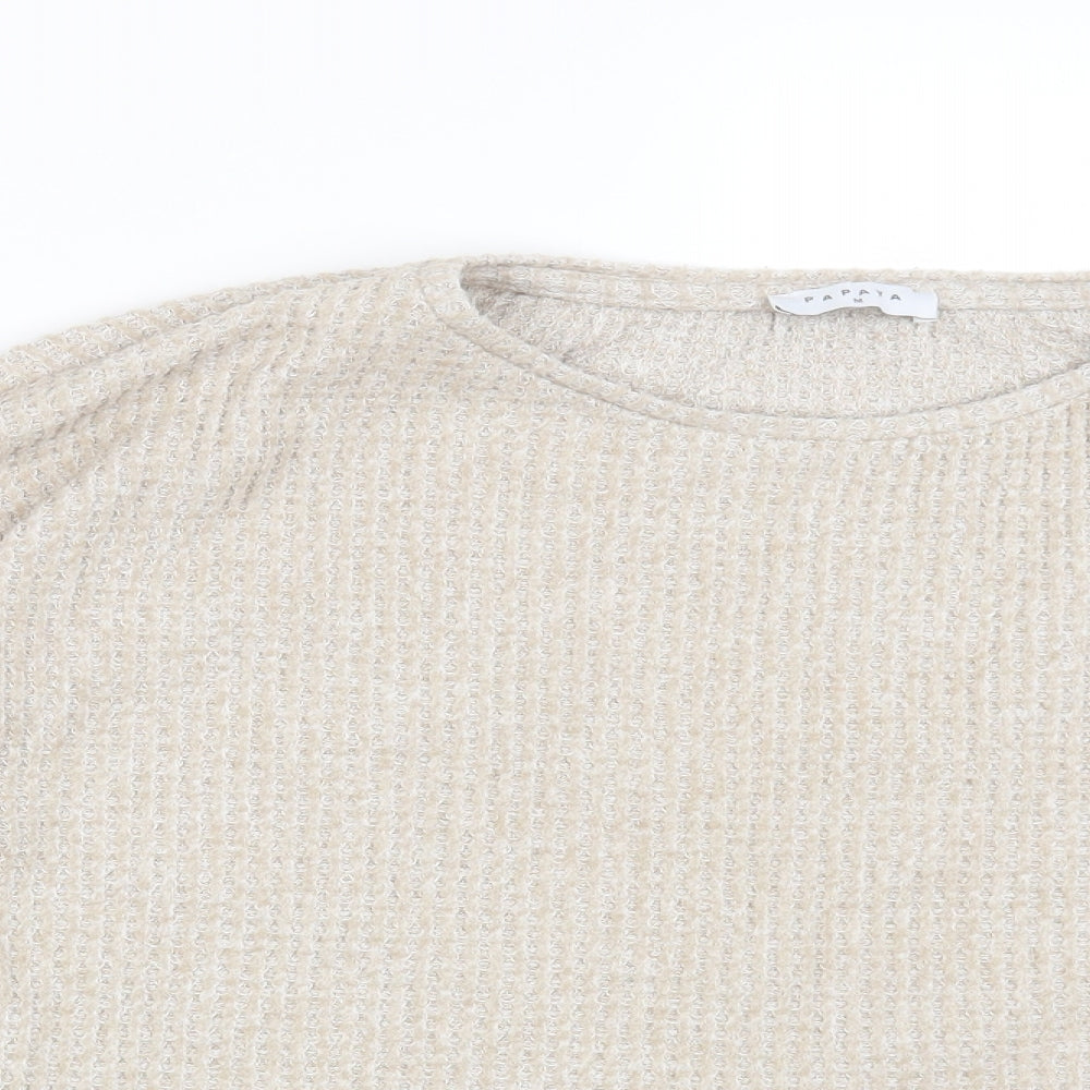 Papaya Womens Beige Round Neck Polyester Pullover Jumper Size M