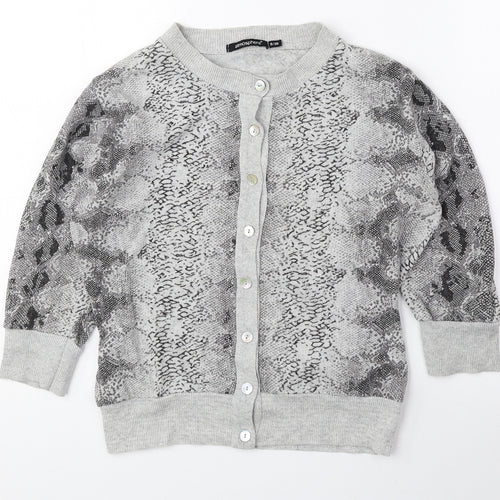 Atmosphere Womens Grey Round Neck Animal Print Cotton Cardigan Jumper Size 8 - Snake Print