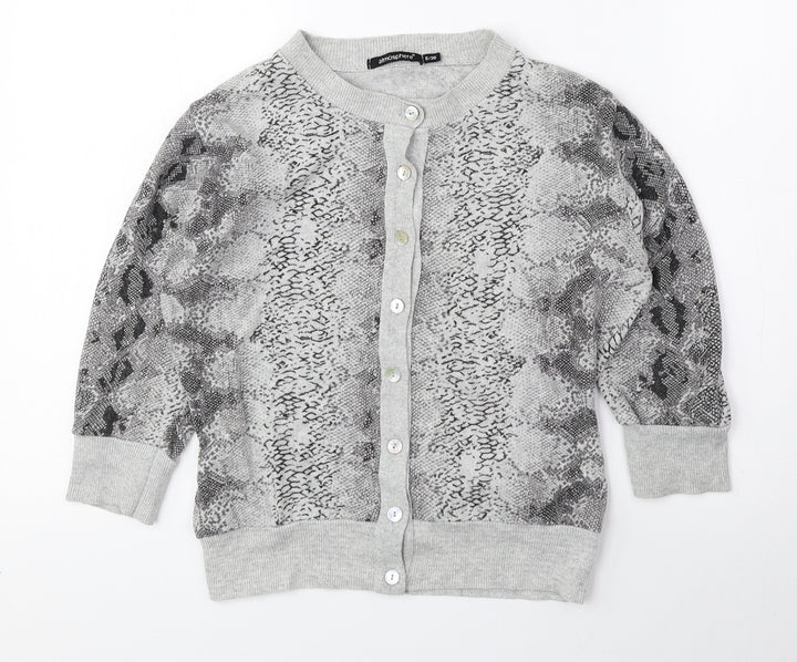 Atmosphere Womens Grey Round Neck Animal Print Cotton Cardigan Jumper Size 8 - Snake Print