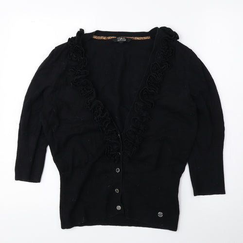 Julien Macdonald Womens Black V-Neck Cotton Cardigan Jumper Size 16