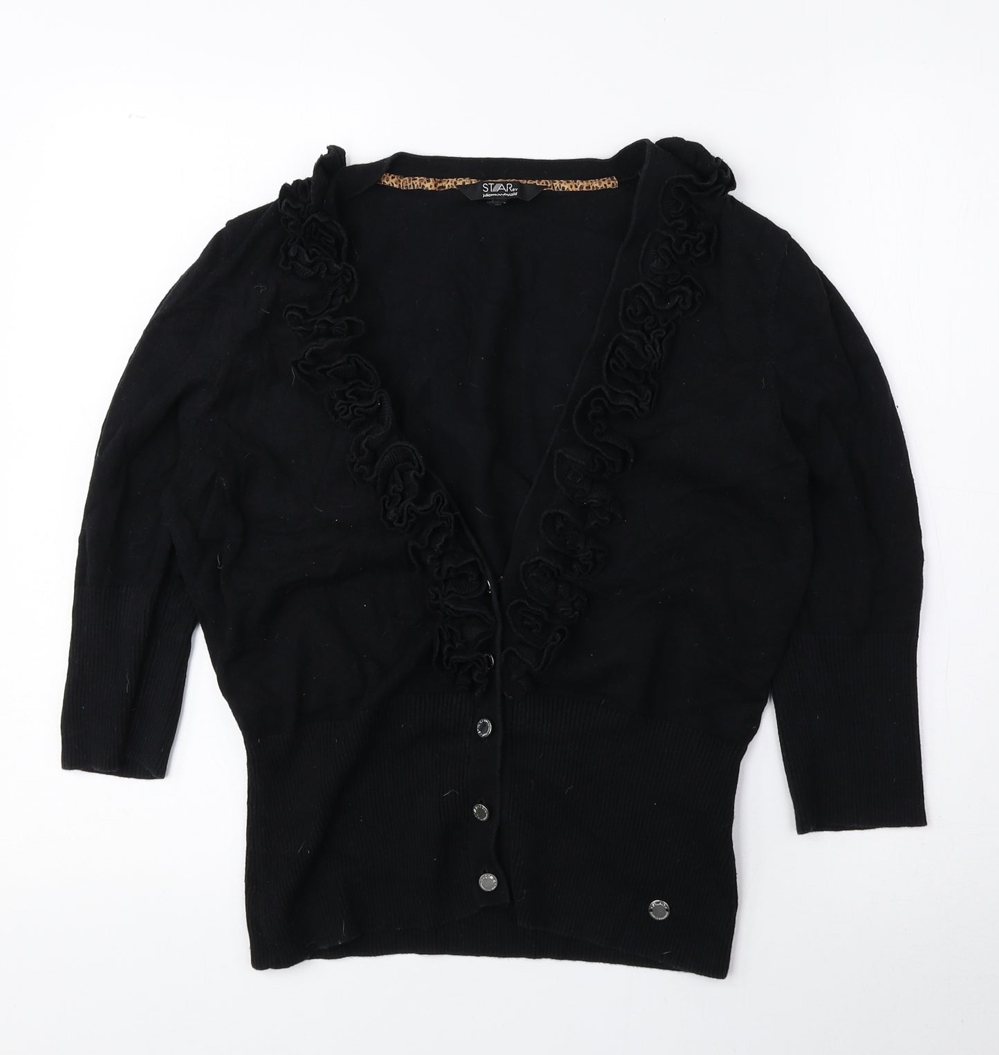 Julien Macdonald Womens Black V-Neck Cotton Cardigan Jumper Size 16