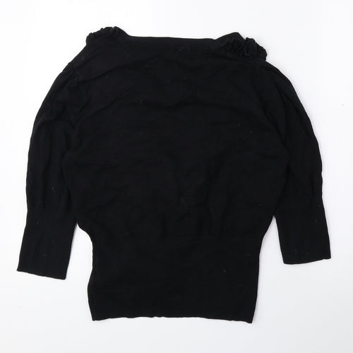 Julien Macdonald Womens Black V-Neck Cotton Cardigan Jumper Size 16