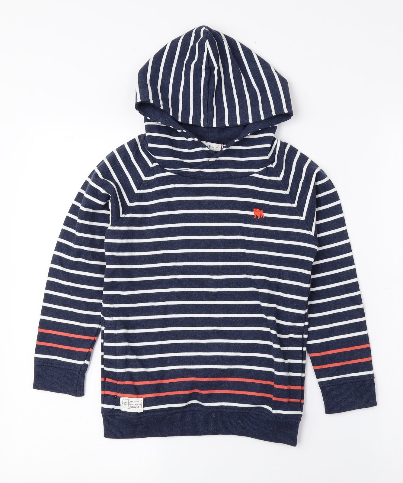 Jasper Conran Boys Blue Striped Cotton Pullover Hoodie Size 5-6 Years Pullover