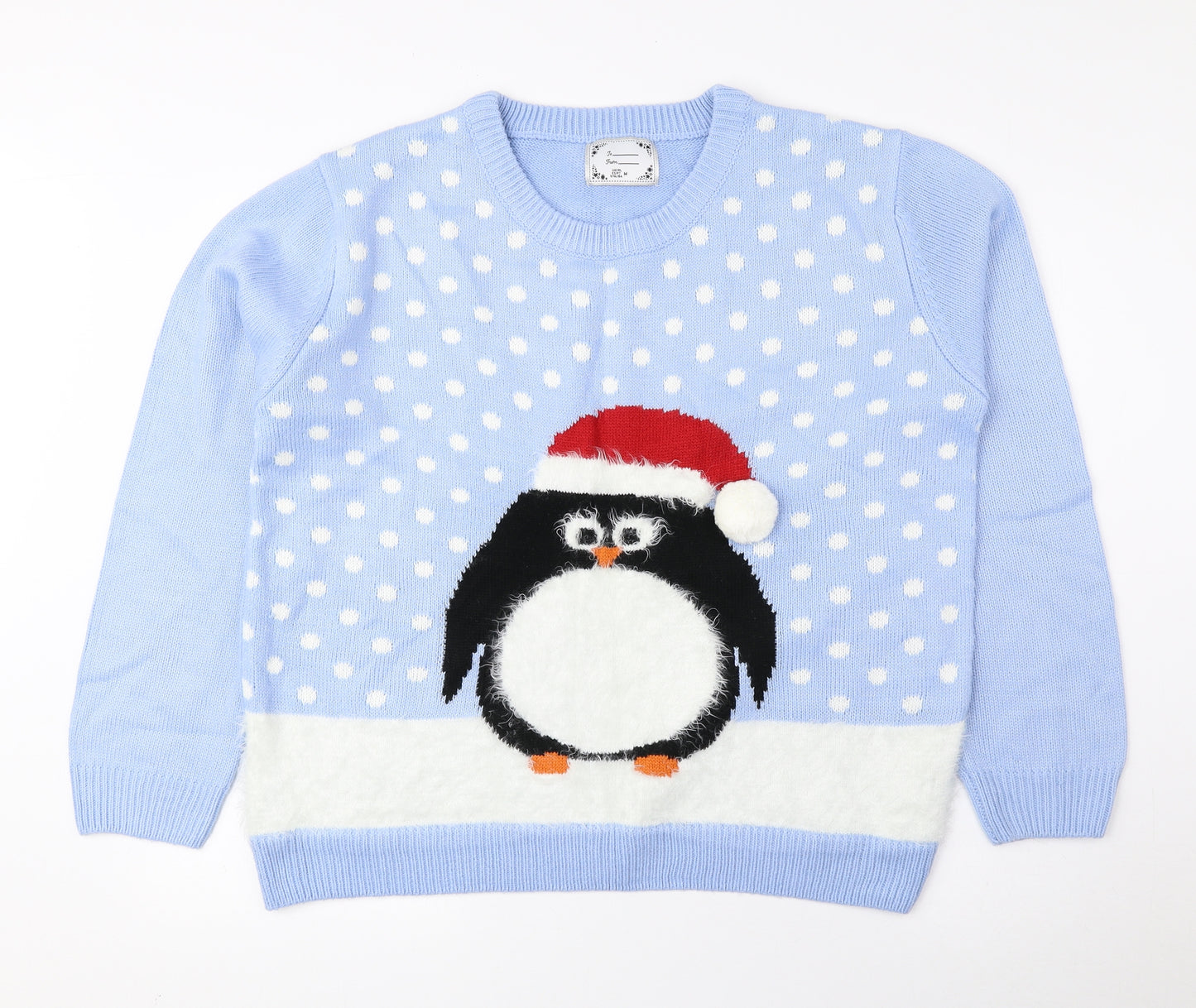 Atmosphere Mens Blue Round Neck Acrylic Pullover Jumper Size M - Penguin Christmas Jumper