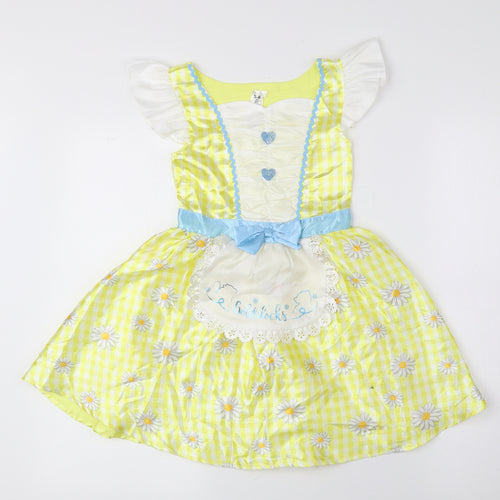George Girls Yellow Floral Polyester Fit & Flare Size 5-6 Years Square Neck Pullover - Goldilocks Fancy Dress