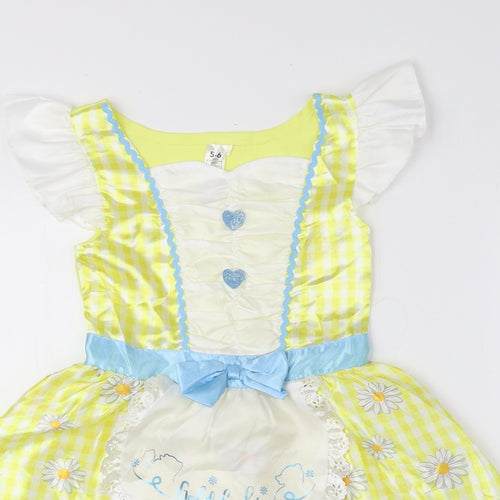George Girls Yellow Floral Polyester Fit & Flare Size 5-6 Years Square Neck Pullover - Goldilocks Fancy Dress