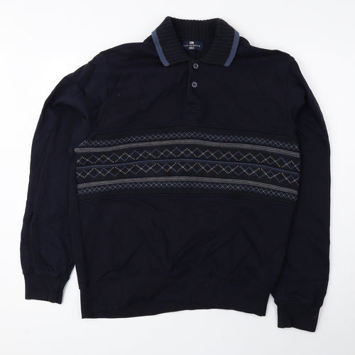 Blue Harbour Mens Blue Geometric Cotton Pullover Sweatshirt Size S