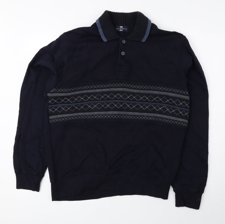 Blue Harbour Mens Blue Geometric Cotton Pullover Sweatshirt Size S