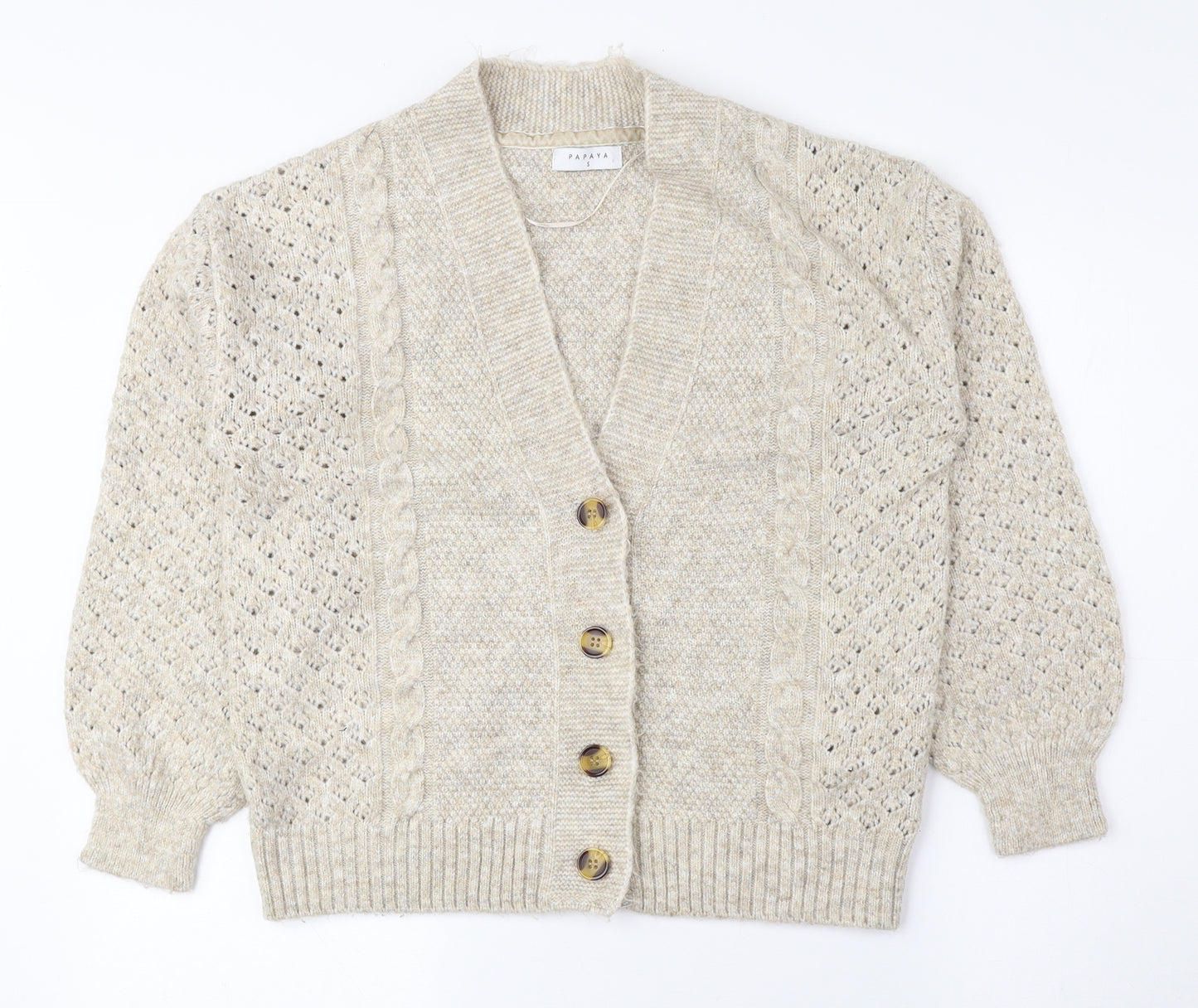 Papaya Womens Beige V-Neck Acrylic Cardigan Jumper Size S