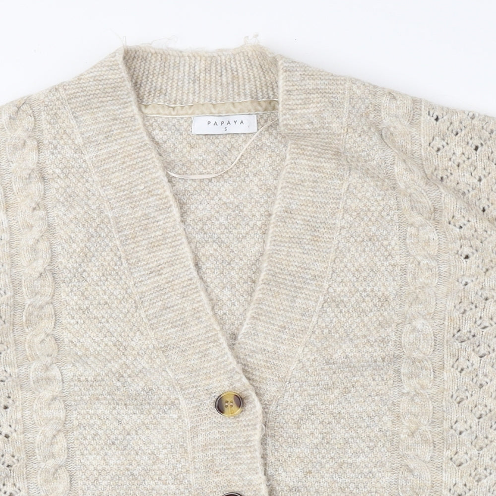 Papaya Womens Beige V-Neck Acrylic Cardigan Jumper Size S