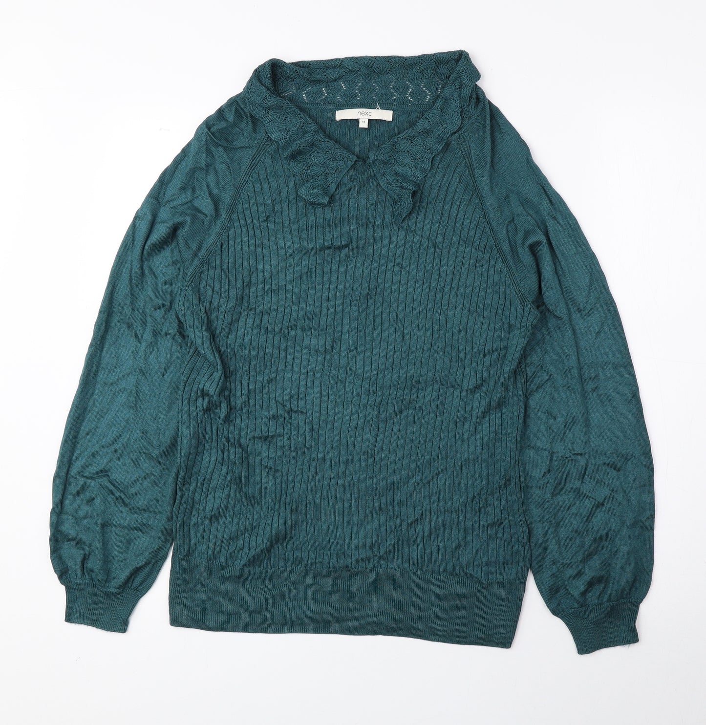 NEXT Womens Green Collared Viscose Pullover Jumper Size 14