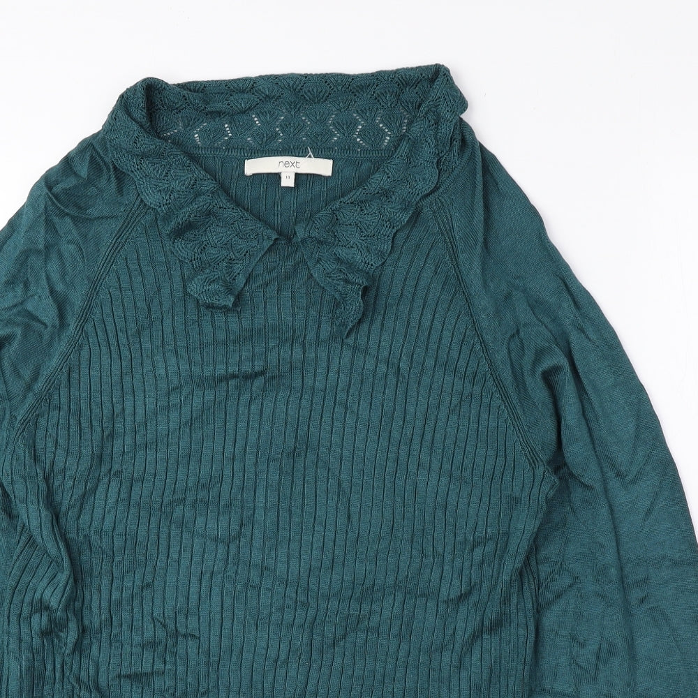 NEXT Womens Green Collared Viscose Pullover Jumper Size 14
