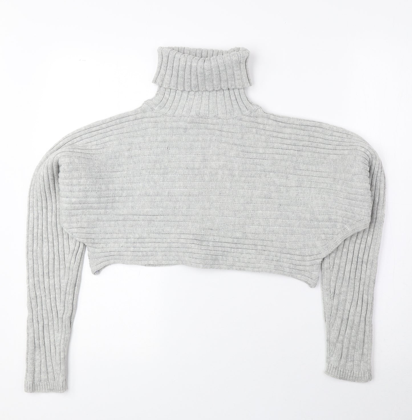 New Look Womens Grey Roll Neck Acrylic Pullover Jumper Size S - Cropped