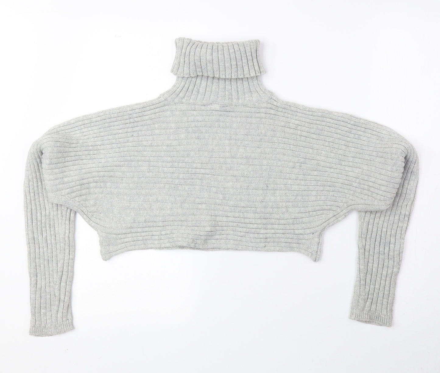 New Look Womens Grey Roll Neck Acrylic Pullover Jumper Size S - Cropped