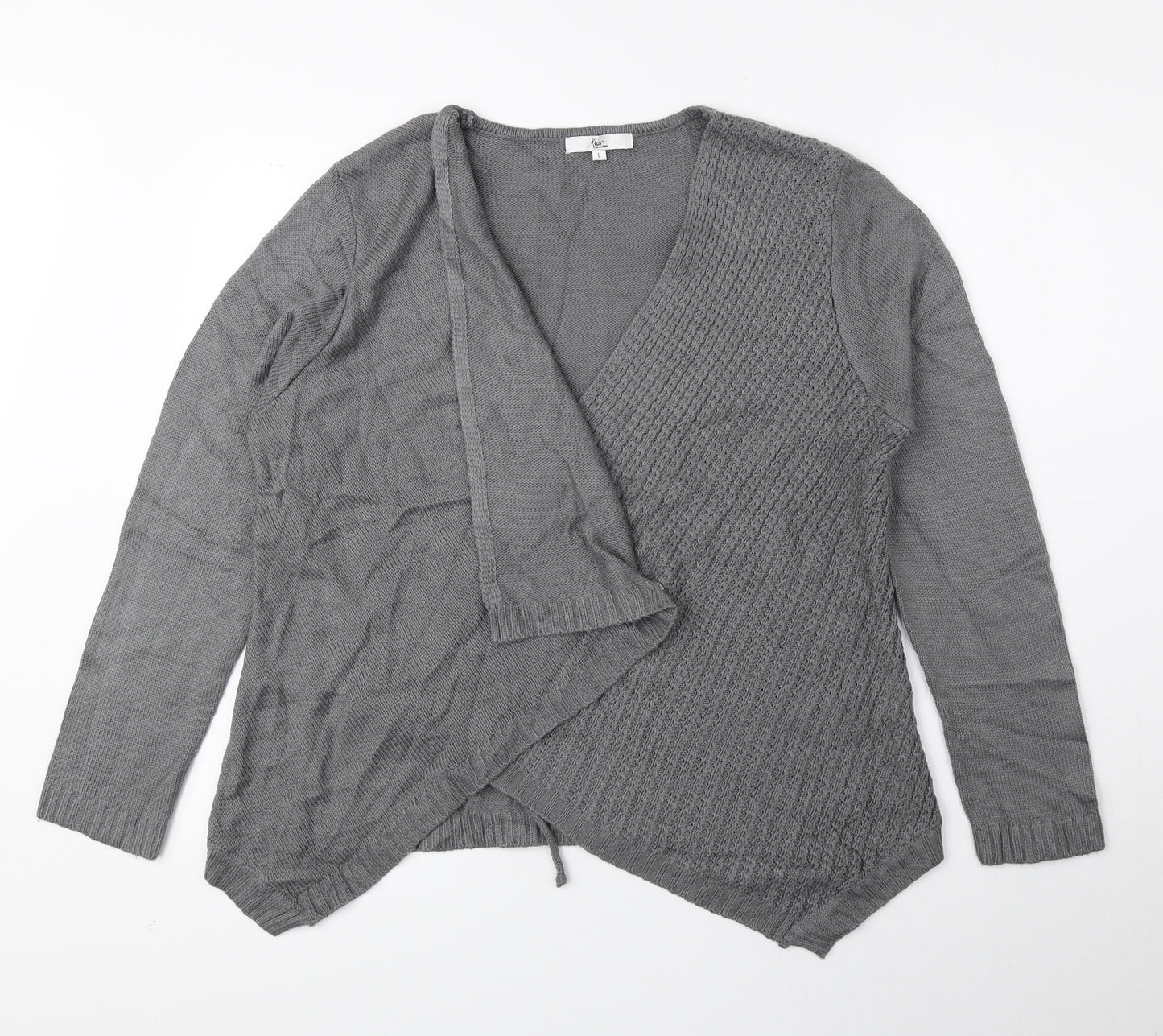 Klass Womens Grey V-Neck Acrylic Cardigan Jumper Size L