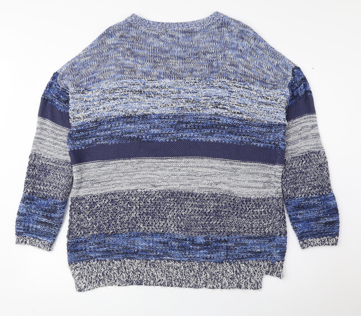 George Womens Blue Round Neck Striped Acrylic Pullover Jumper Size 16