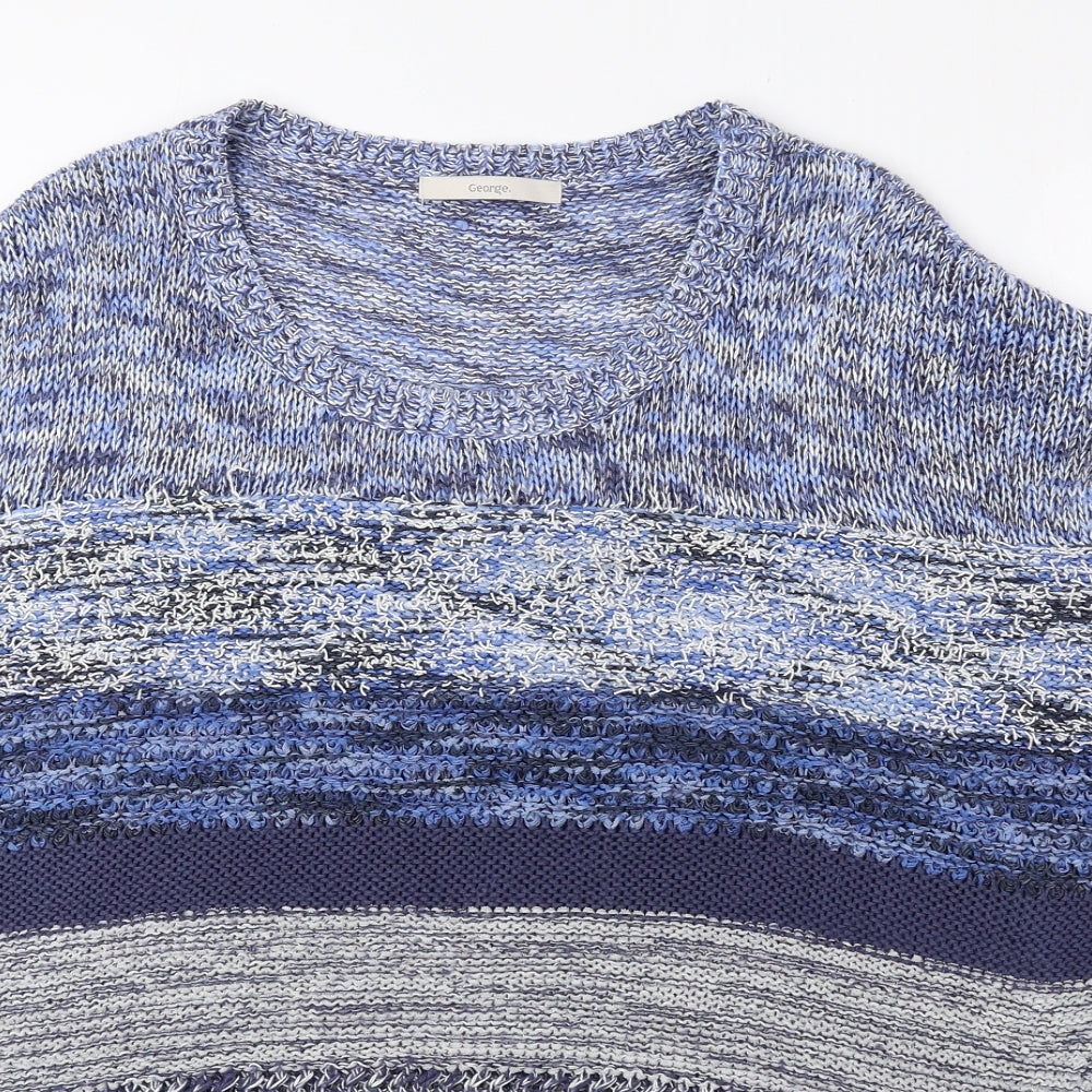 George Womens Blue Round Neck Striped Acrylic Pullover Jumper Size 16