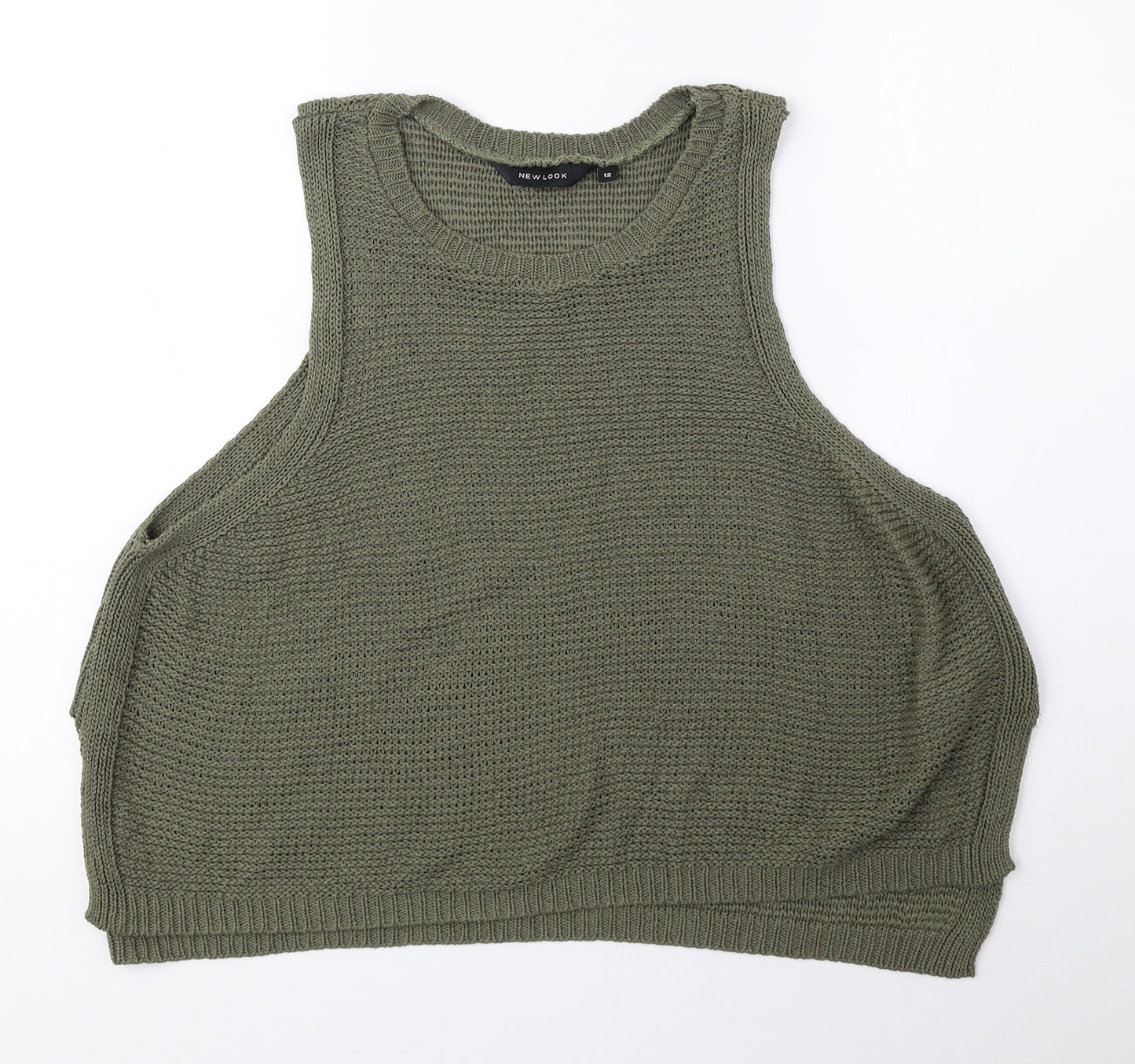 New Look Womens Green Round Neck Acrylic Vest Jumper Size 12