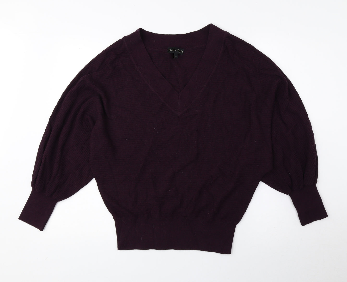 Phase Eight Womens Purple V-Neck Viscose Pullover Jumper Size S