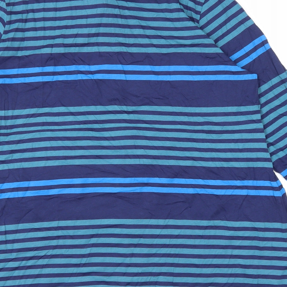 Wall Womens Black Striped Polyester T-Shirt Dress Size L Collared Button