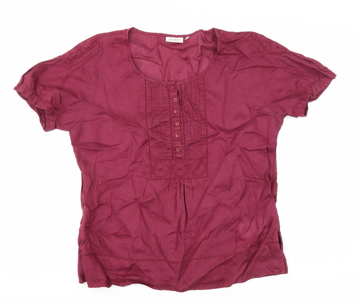 Jackpot Womens Purple Ramie Basic Blouse Size 14 Scoop Neck