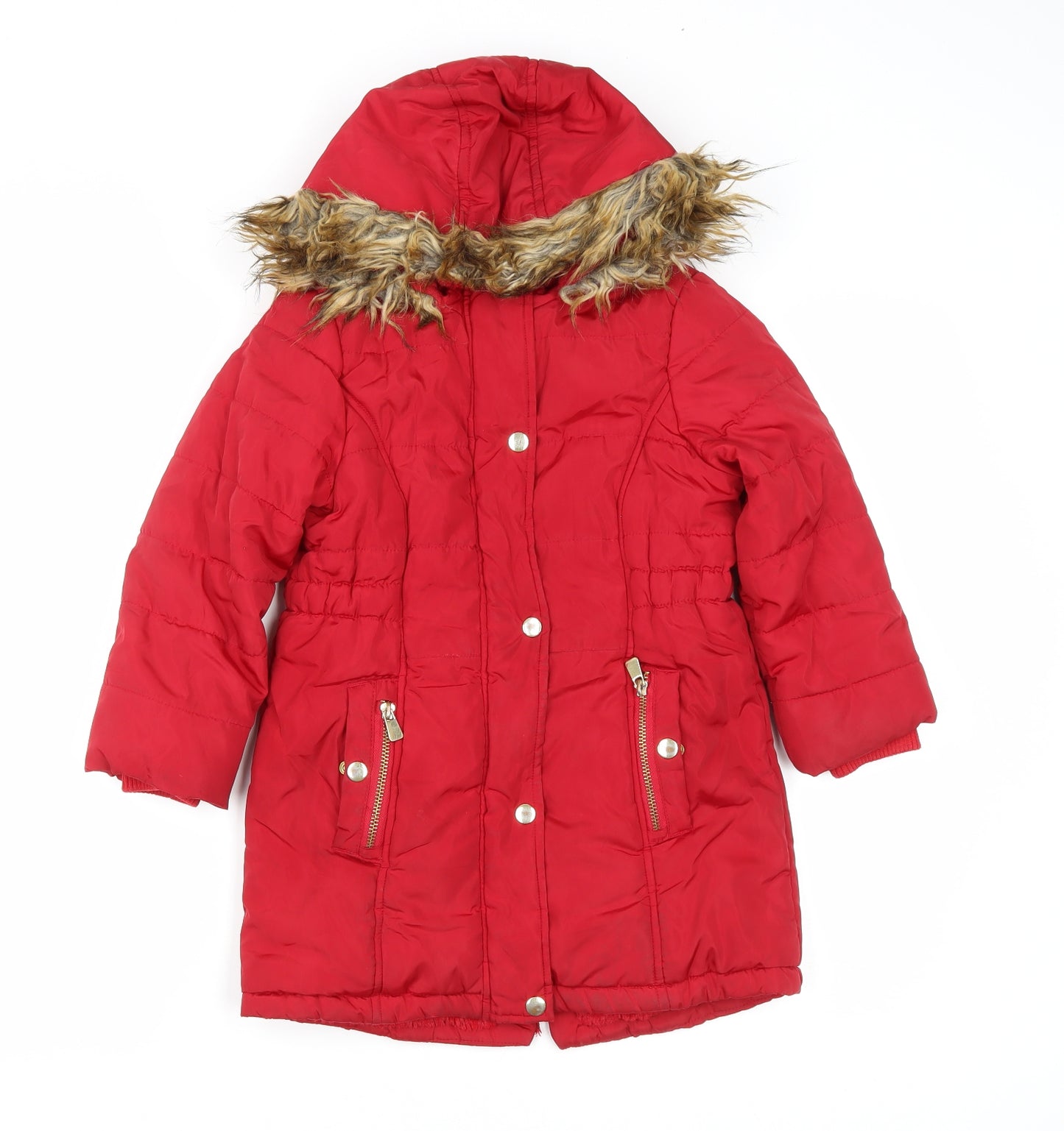 TU Girls Red Parka Coat Size 5-6 Years Zip
