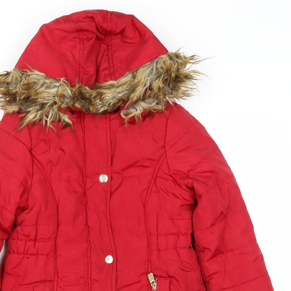 TU Girls Red Parka Coat Size 5-6 Years Zip