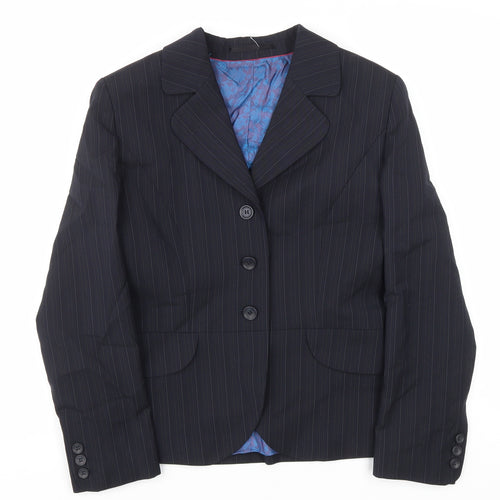 Wardrobes Womens Black Striped Polyester Jacket Blazer Size 8
