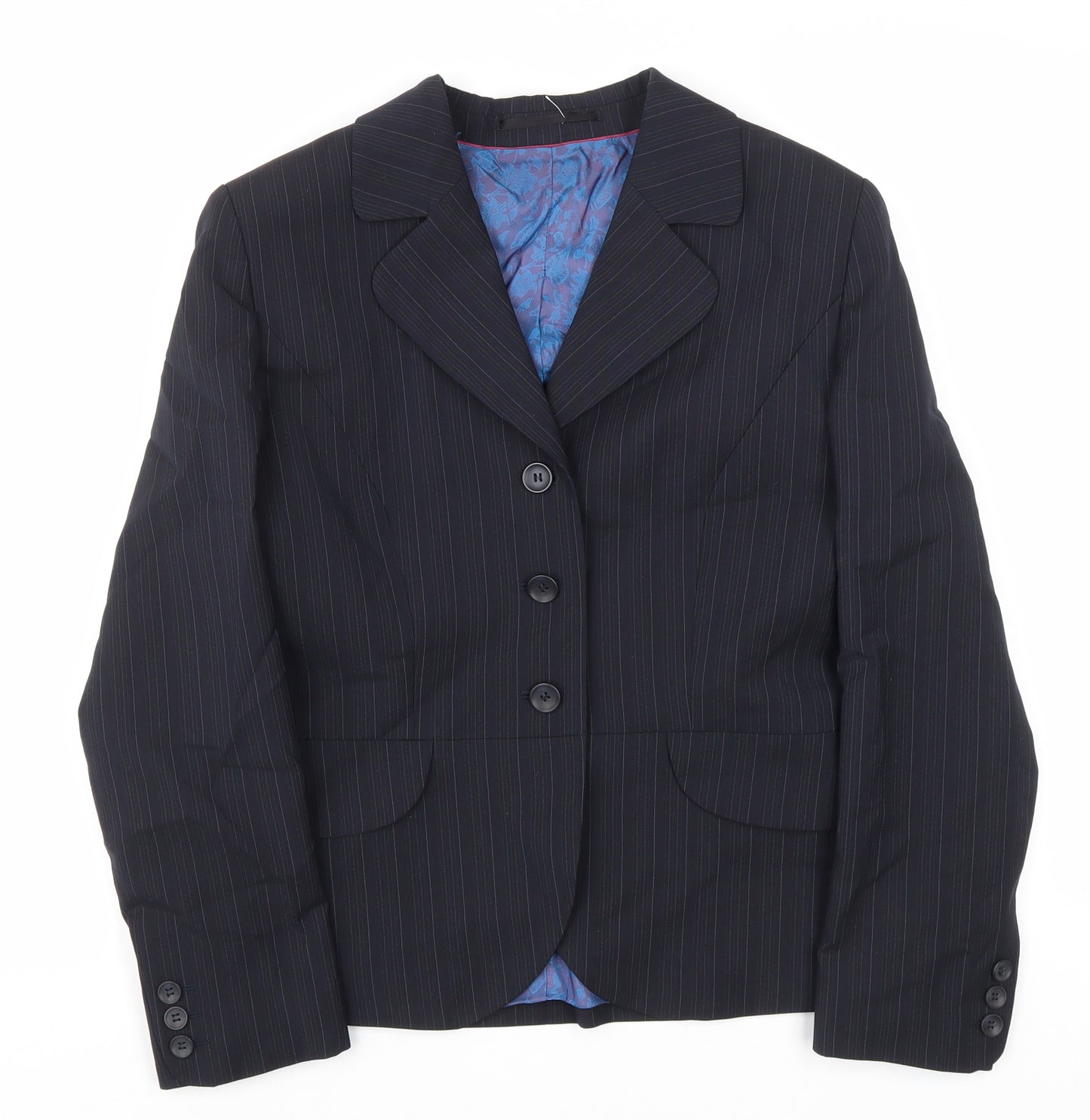 Wardrobes Womens Black Striped Polyester Jacket Blazer Size 8